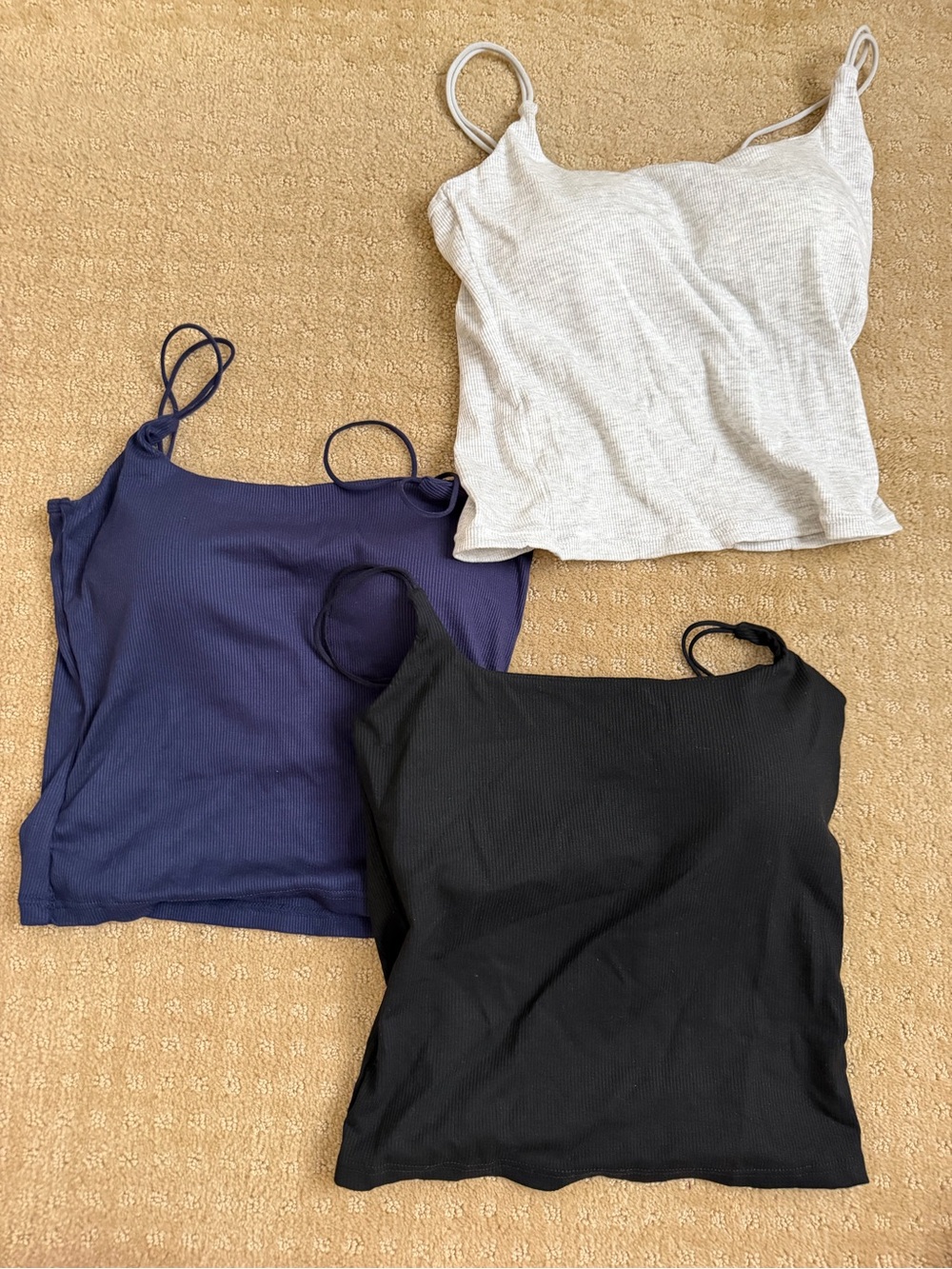 SHEIN Spaghetti Strap Ribbed Tank Trio - Black, Navy, Light Gray